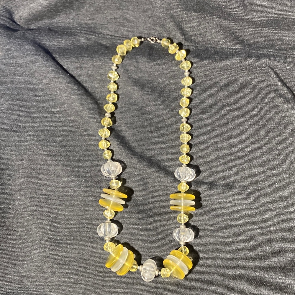 Vintage Yellow and Clear Beaded Necklace